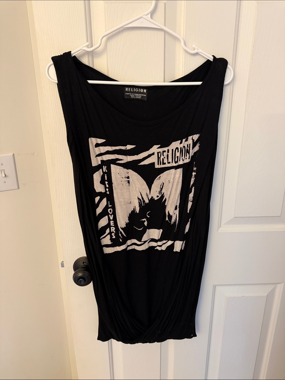 True Religion Black Graphic Tank with Bold White Print